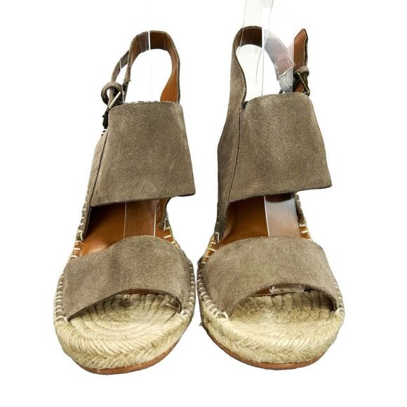 Dolce Vita Sandals Size 9.5 Taupe Espadrille Slingback Wedge Heel Nubuck Leather - Picture 3 of 15